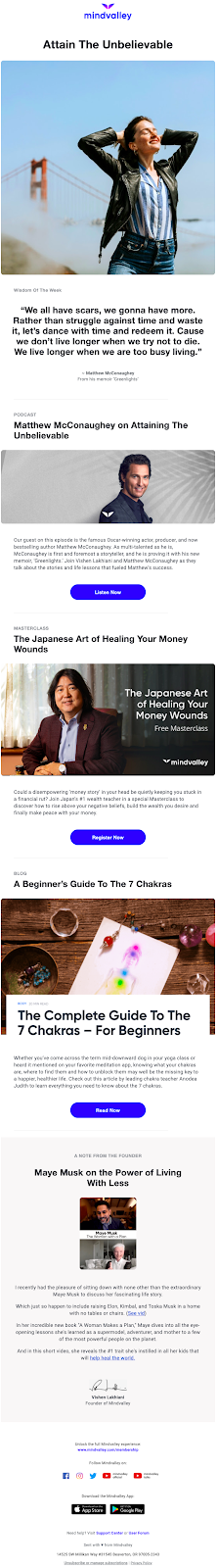 Email newsletter from Mindvalley