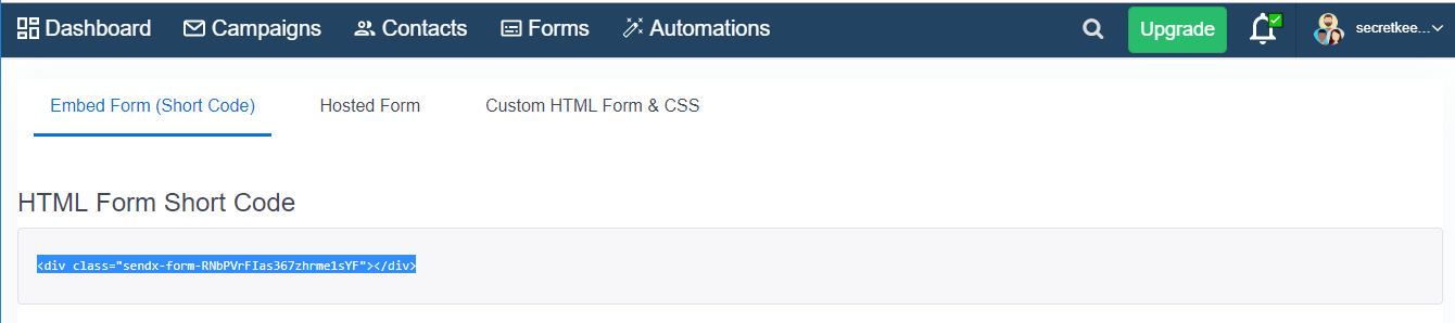 A webpage displays a form with &ldquo;Entered Form (Short Code)&rdquo; and &ldquo;Hosted Form&rdquo; tabs, a green &ldquo;Upgrade&rdquo; button, and a search icon. Below, a text box reads &ldquo;HTML Form Short Code&rdquo; with a blue button below it labeled &ldquo;Add Code: [code]-[shortcode]-[form]-[shortform]-[form]-[shortcode]-[form]-[shortcode]-[form]-[shortcode]-[form]-[shortcode]-[form]-[shortcode]-[form]-[shortcode]-[form]-[shortcode]-[form]-[shortcode]-[form]-[shortcode]-[form]-[shortcode]-[form]-[shortcode]-[form]-[shortcode]-[form]-[shortcode]-[form]-[shortcode]-[form]-[shortcode]-[form]-[shortcode]-[form]-[shortcode]-[form]-[shortcode]-[form]-[shortcode]-[form]-[shortcode]-[form]-[shortcode]-[form]-[shortcode]-[form]-[shortcode]-[form]-[shortcode]-[form]-[shortcode]-[form]-[shortcode]-[form]-[shortcode]-[form]-[shortcode]-[form]-[shortcode]-[form]-[shortcode]-[form]-[shortcode]-[form]-[shortcode]-[form]-[shortcode]-[form]-[shortcode]-[form]-[shortcode]-[form]-[shortcode]-[form]-[shortcode]-[form]-[shortcode]-[form]-[shortcode]-[form]-[shortcode]-[form]-[shortcode]-[form]-[shortcode]-[form]-[shortcode]-[form]-[shortcode]-[form]-[shortcode]-[form]-[shortcode]-[form]-[shortcode]-[form]-[shortcode]-[form]-[shortcode]-[form]-[shortcode]-[form]-[shortcode]-[form]-[shortcode]-[form]-[shortcode]-[form]-[shortcode]-[form]-[shortcode]-[form]-[shortcode]-[form]-[shortcode]-[form]-[shortcode]-[form]-[shortcode]-[form]-[shortcode]-[form]-[shortcode]-[form]-[shortcode]-[form]-[shortcode]-[form]-[shortcode]-[form]-[shortcode]-[form]-[shortcode]-[form]-[shortcode]-[form]-[shortcode]-[form]-[shortcode]-[form]-[shortcode]-[form]-[shortcode]-[form]-[shortcode]-[form]-[shortcode]-[form]-[shortcode]-[form]-[shortcode]-[form]-[shortcode]-[form]-[shortcode]-[form]-