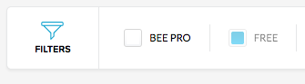 A white bar with a blue funnel icon labeled "FILTERS" on the left, a white square labeled "BEE PRO" in the center, and a blue square labeled "FREE" on the right.
