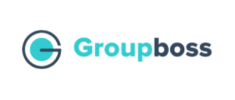 The Groupboss logo consists of a teal circle with a dark line next to the word "Groupboss" in teal and dark gray letters.