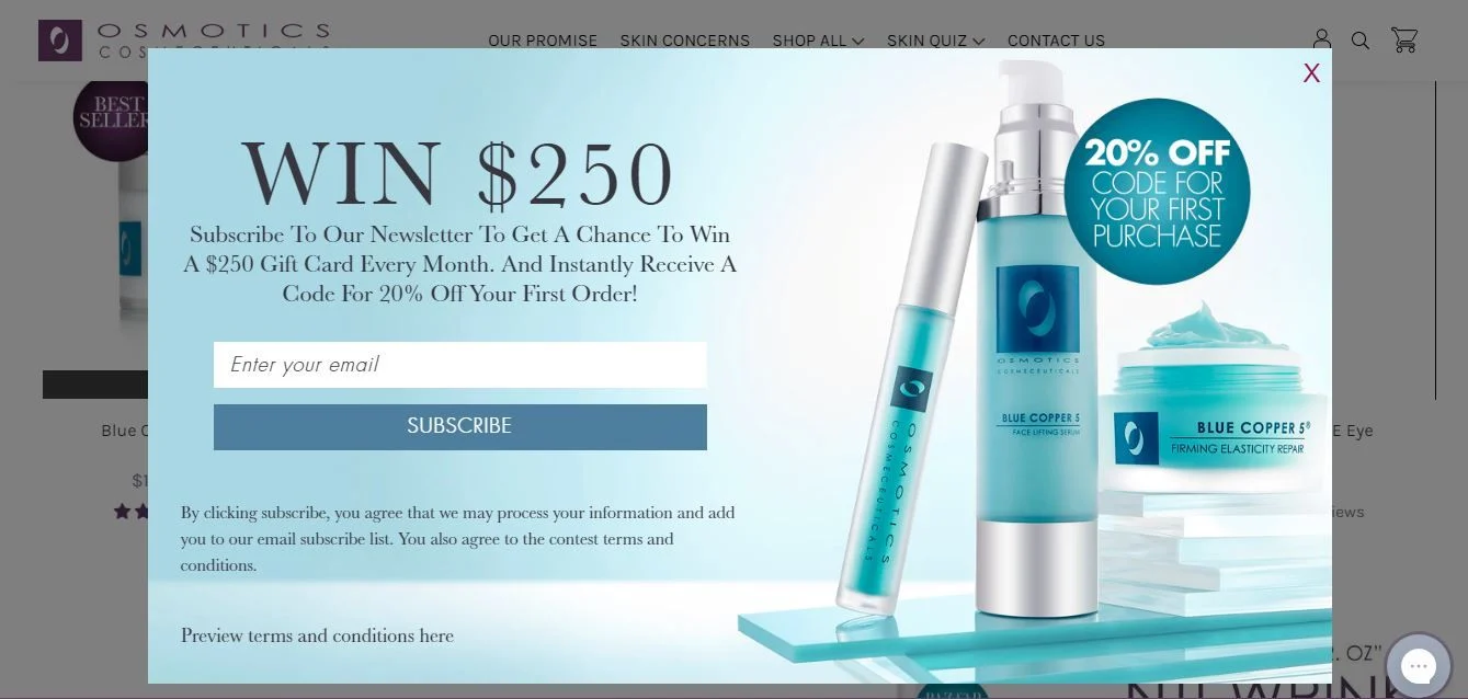 Osmotics cosmetic products are featured in the image.