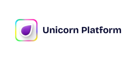 The Unicorn Platform logo consists of a purple leaf icon within a multicolored square frame, accompanied by the text "Unicorn Platform" in black font to the right.