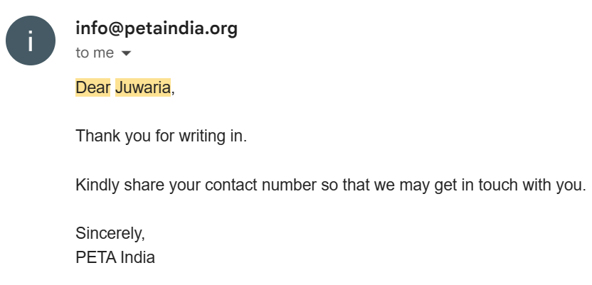 Peta India email