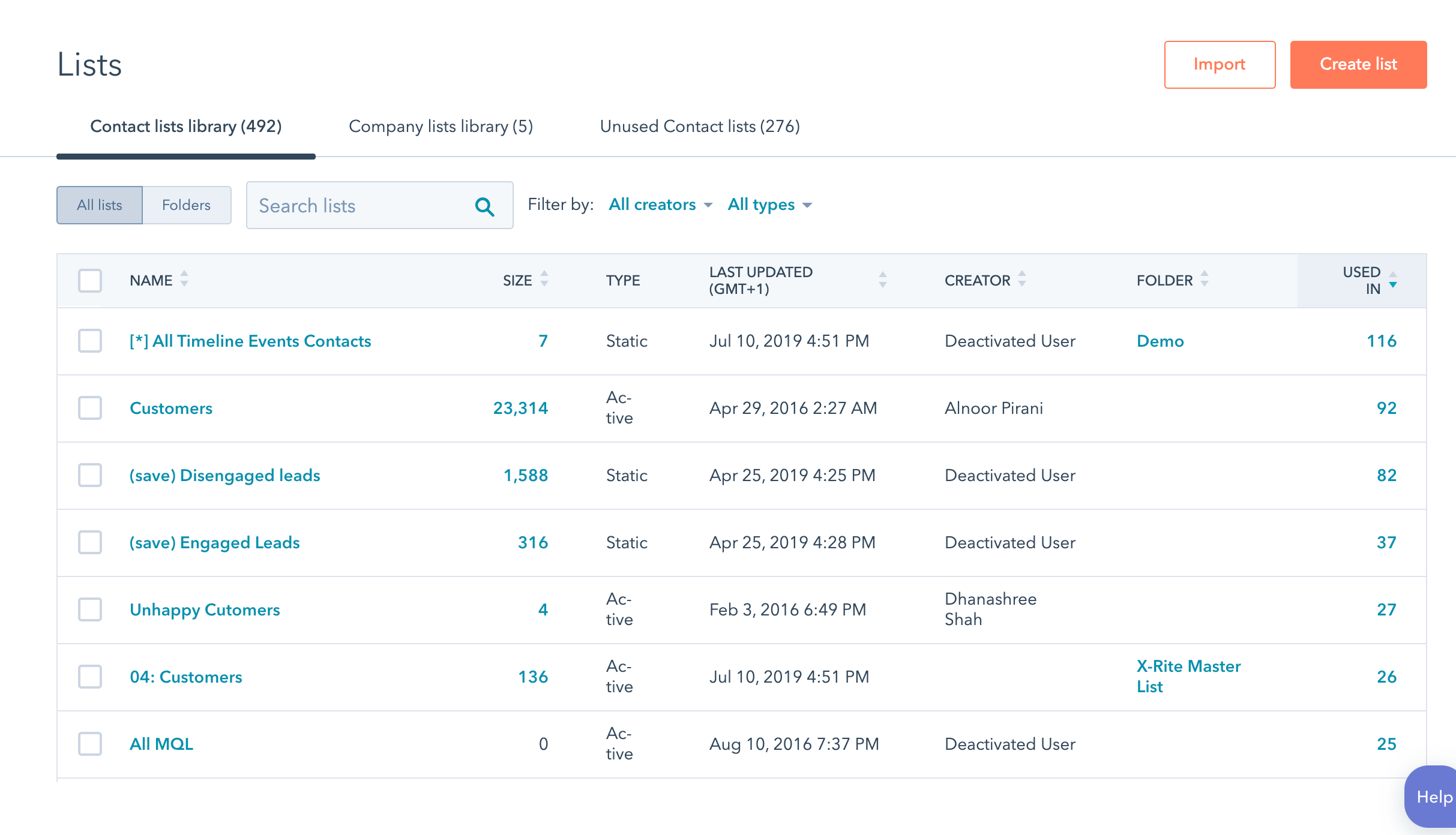 HubSpot list management