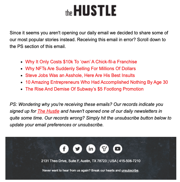 The hustle re-engagement email