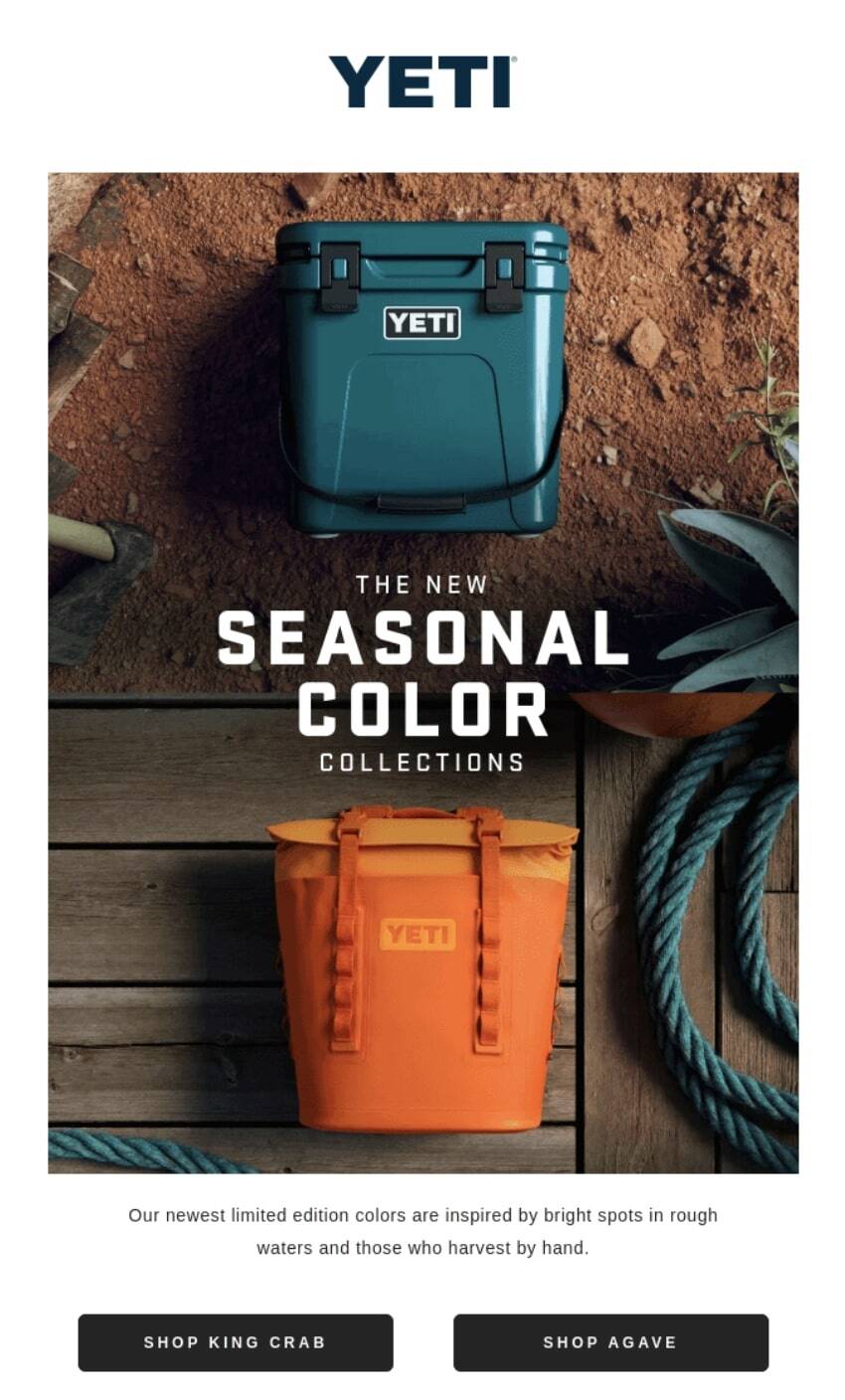 Well-designed email example - Yeti