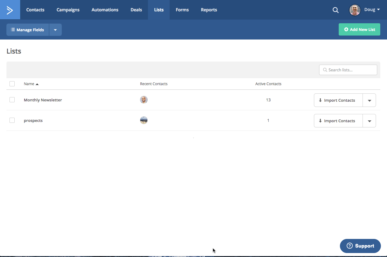 activecampaign creating lists