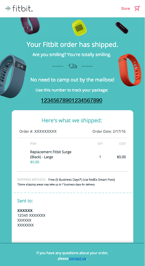 Shipment confirmation email