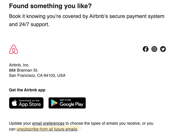 unsubscribe link airbnb