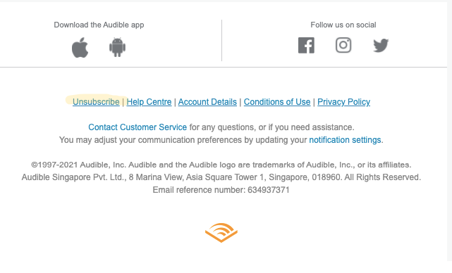 unsubscribe link audible