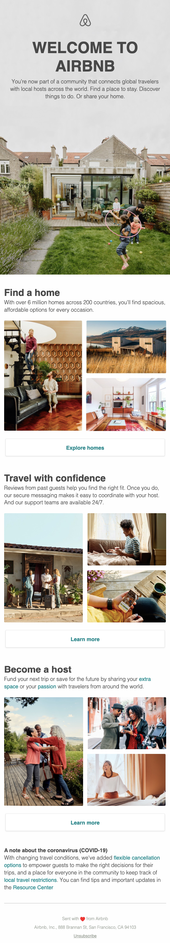 Airbnb's Welcome email