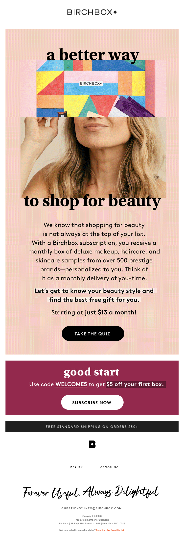 welcome email example from birchbox