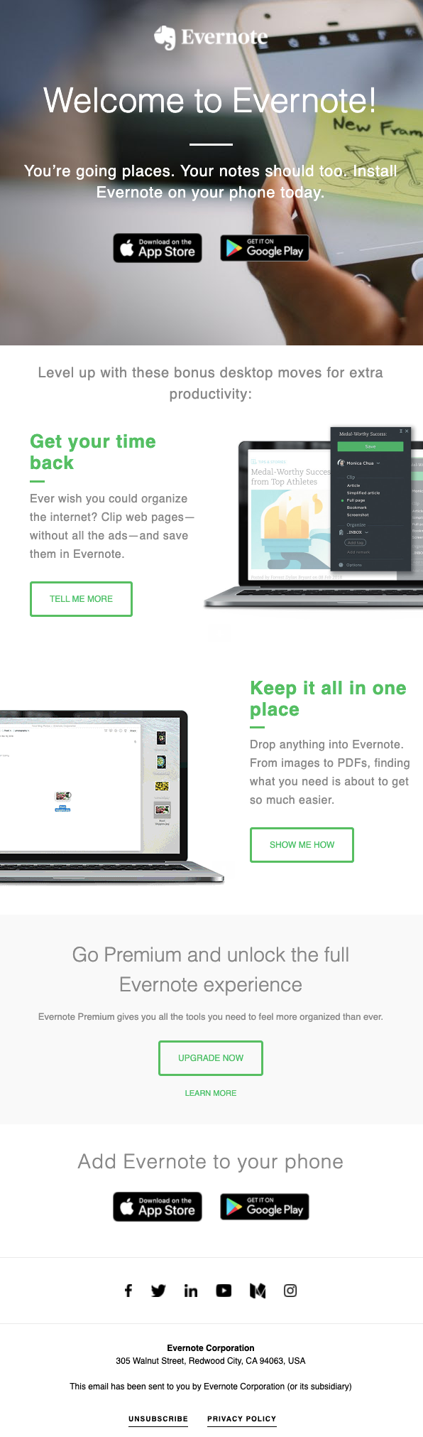 welcome email by evernote