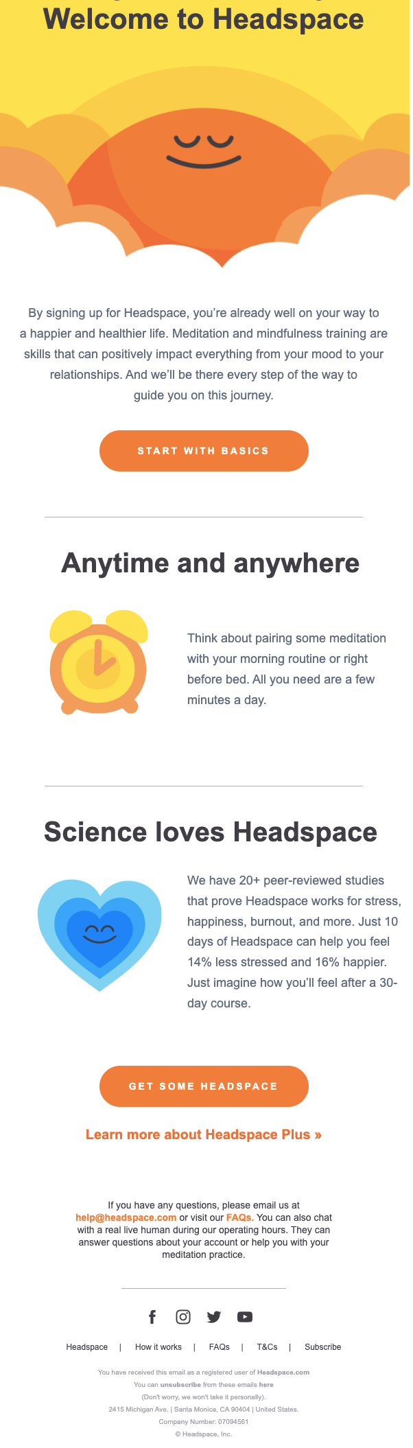 welcome email by headspace