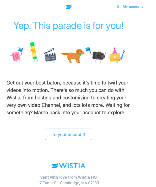 welcome email from wistia