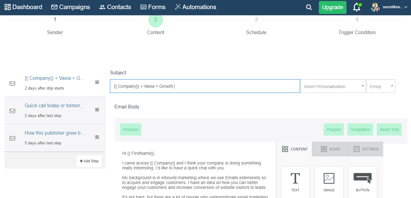 Crea drip sequence screen in SendX