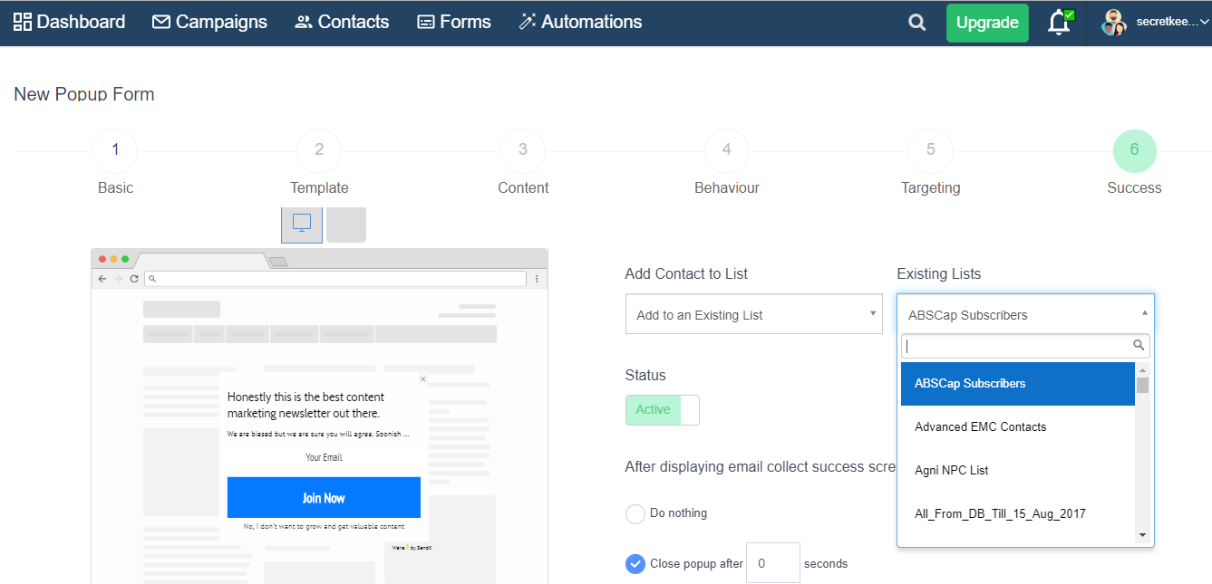 pop-up using an Automation