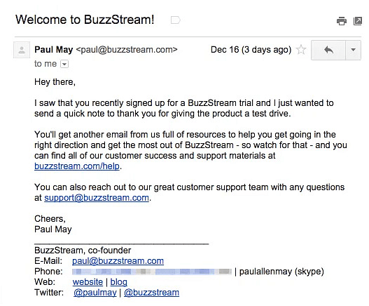 BuzzStream Onboarding email