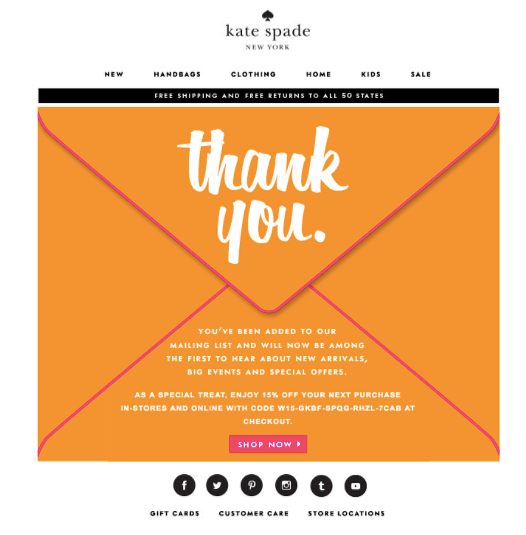 Kate Spade's Onboarding email