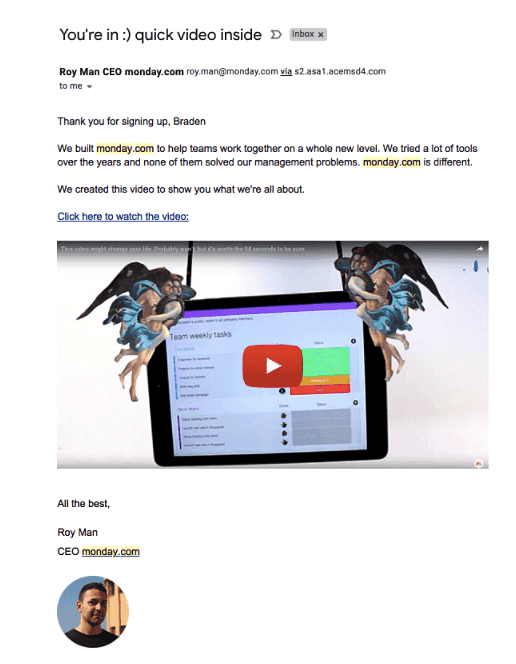 Monday.com Onboarding email