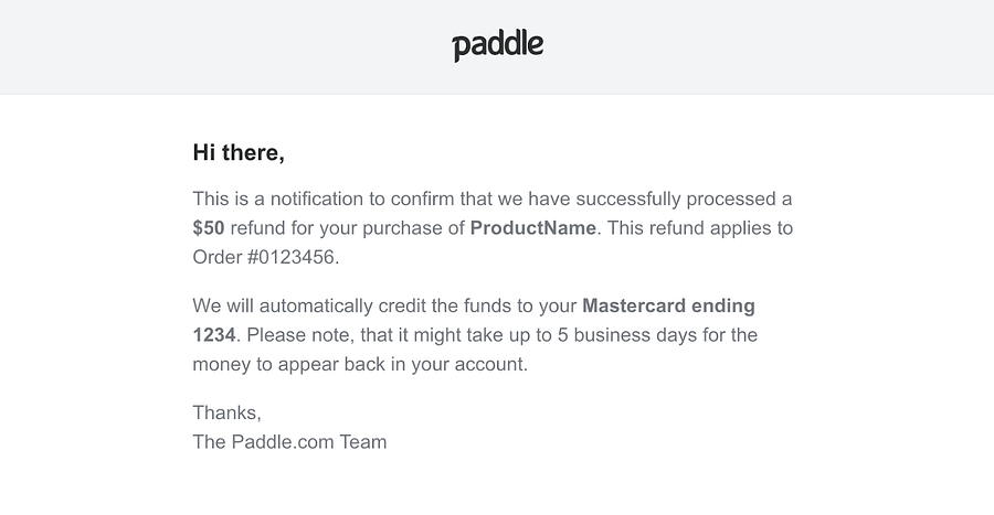 Paddle Refund email