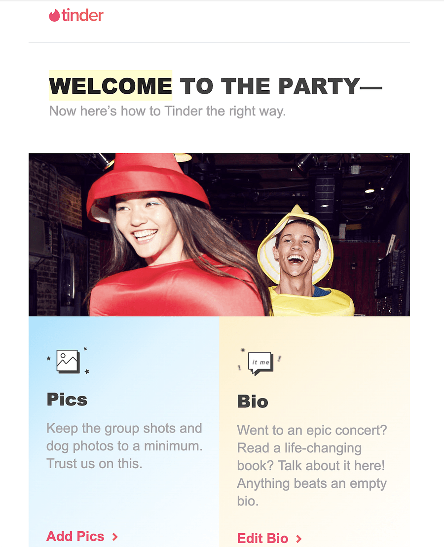 Tinder Welcome Email