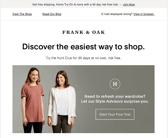 Frank and Oak's email newsletter design example