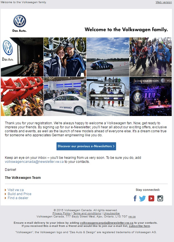 Volkswagen welcome email