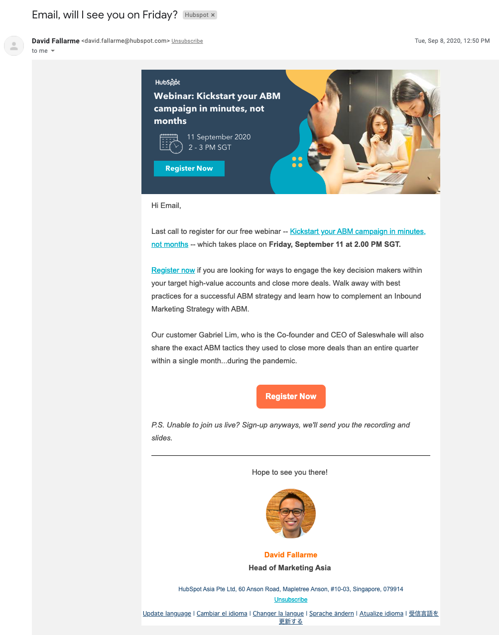 Webinar Announcement by HubSpot