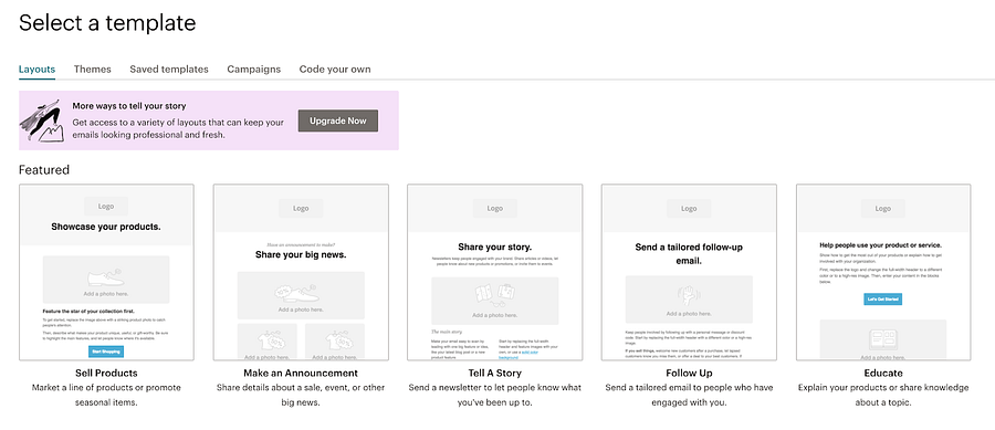 Mailchimp's Template selection
