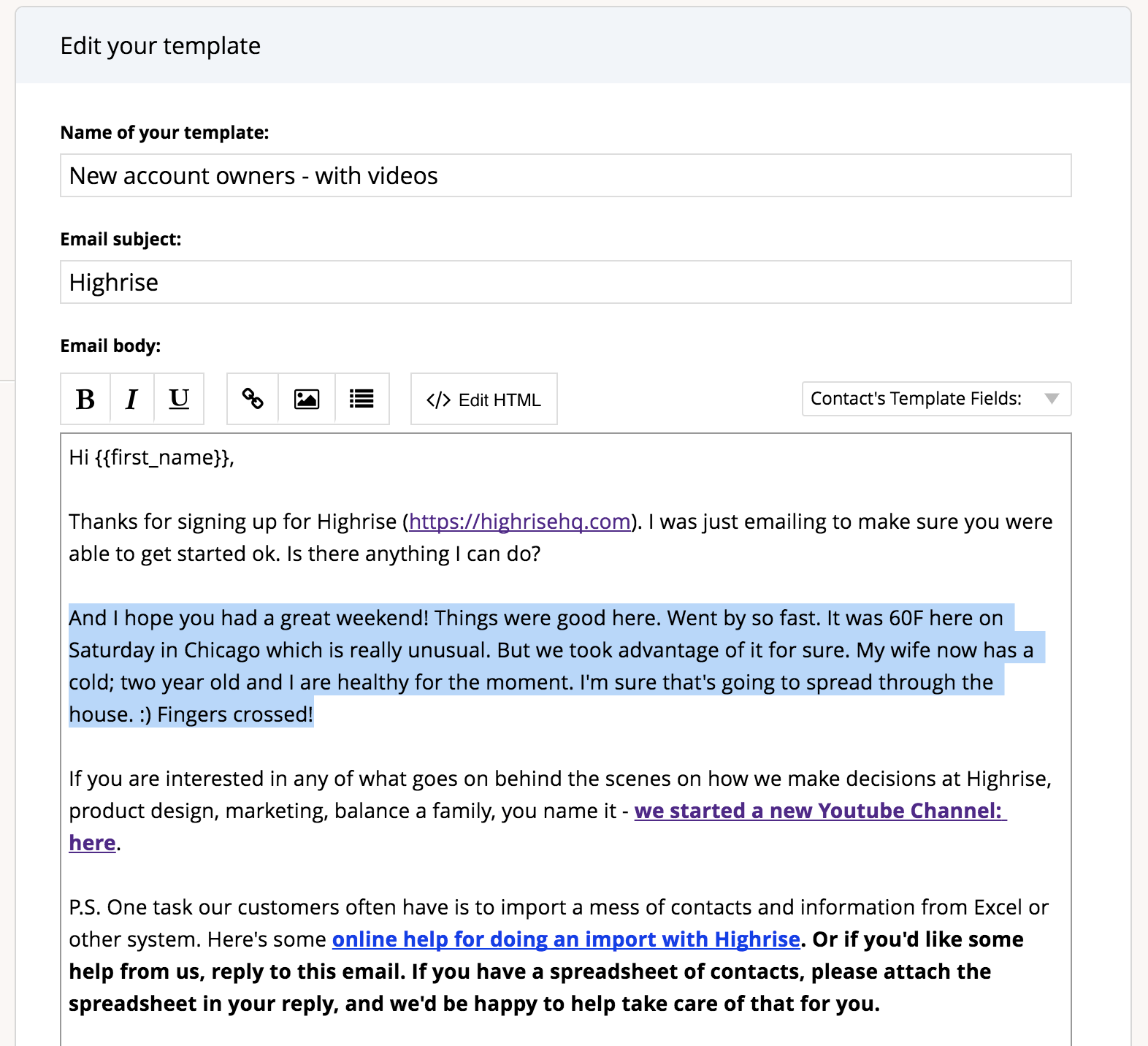 Personalized email example