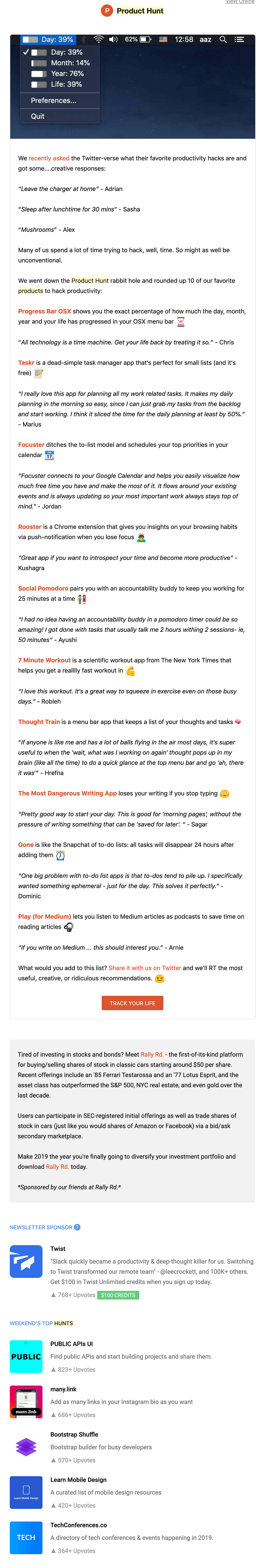 Product Hunt power of newsletter
