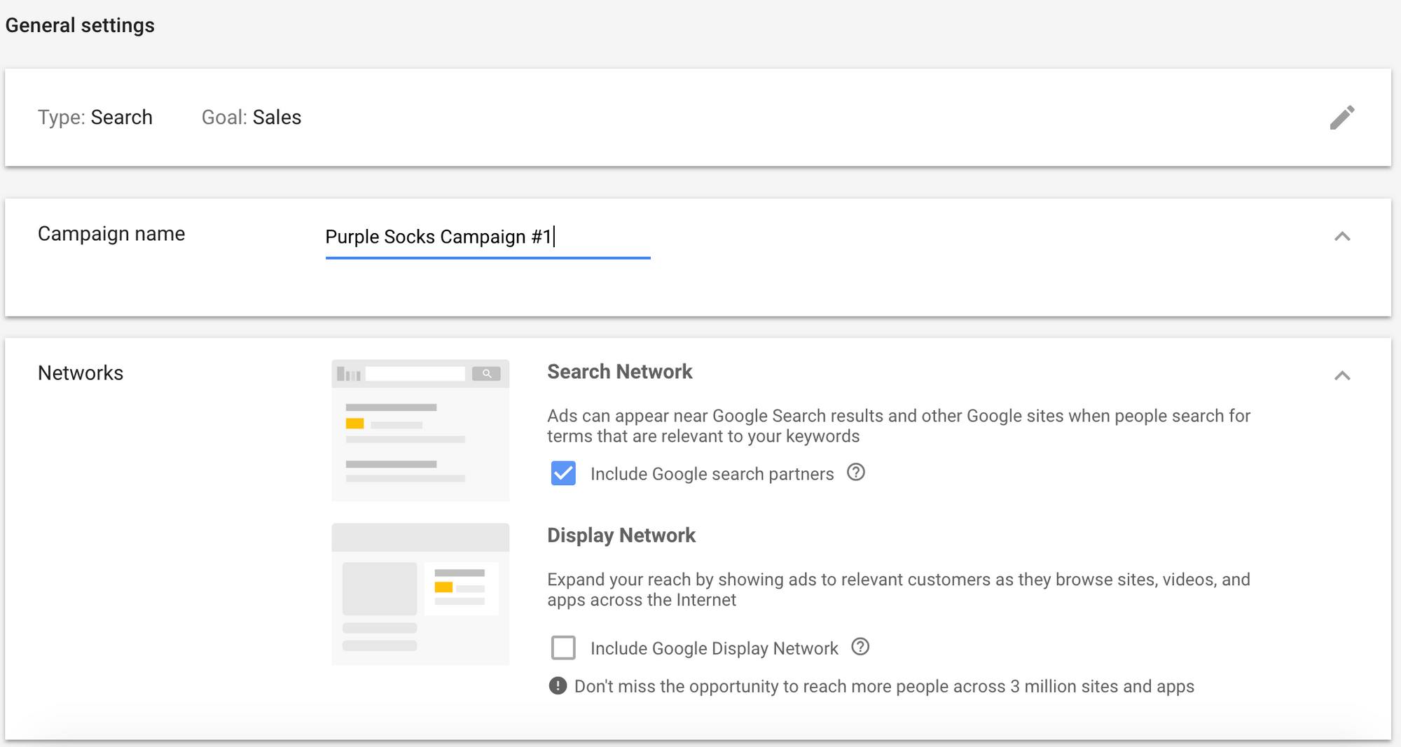 Google Ads Campaign Name and Networks