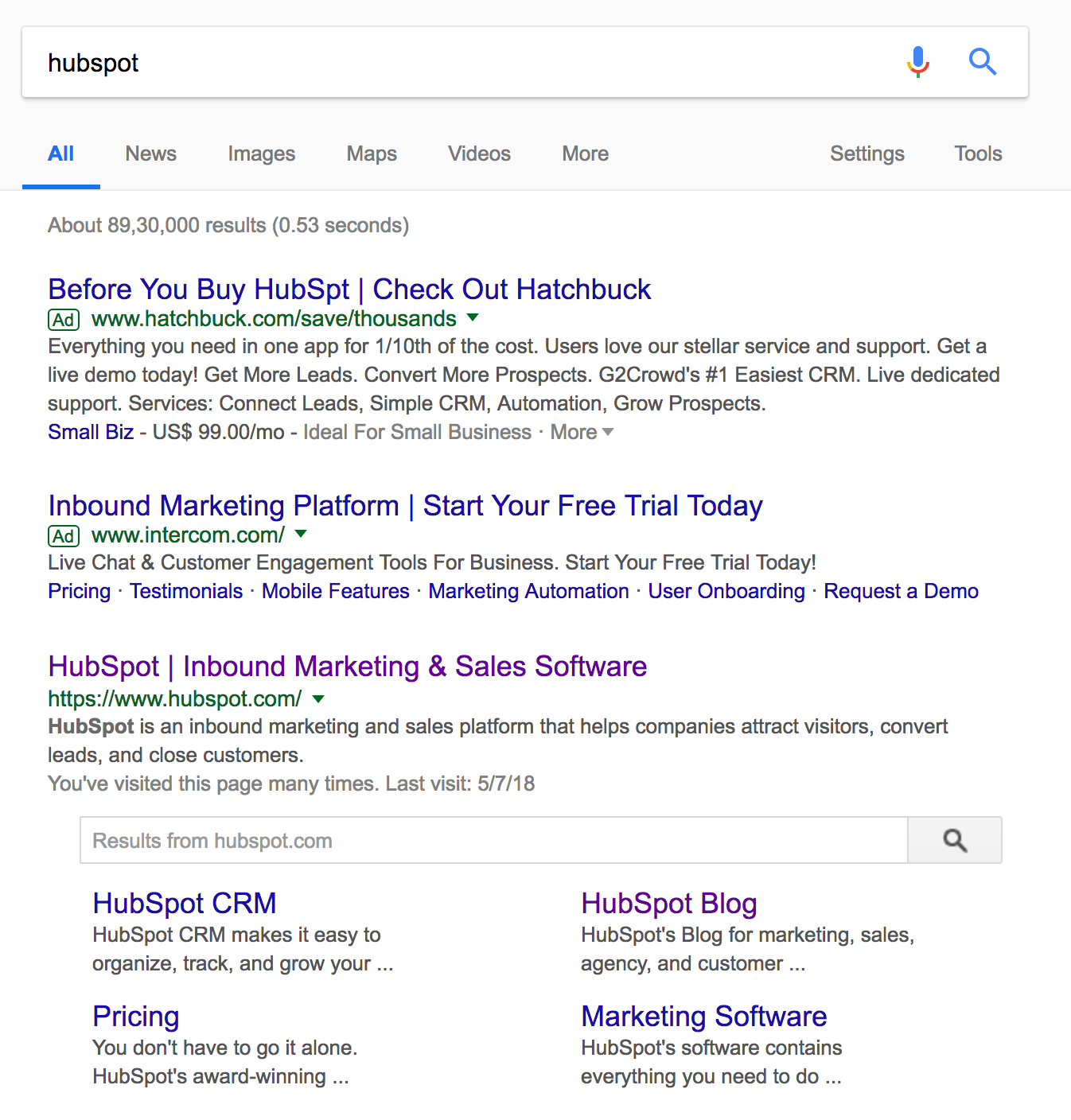 Hubspot Google Search Results