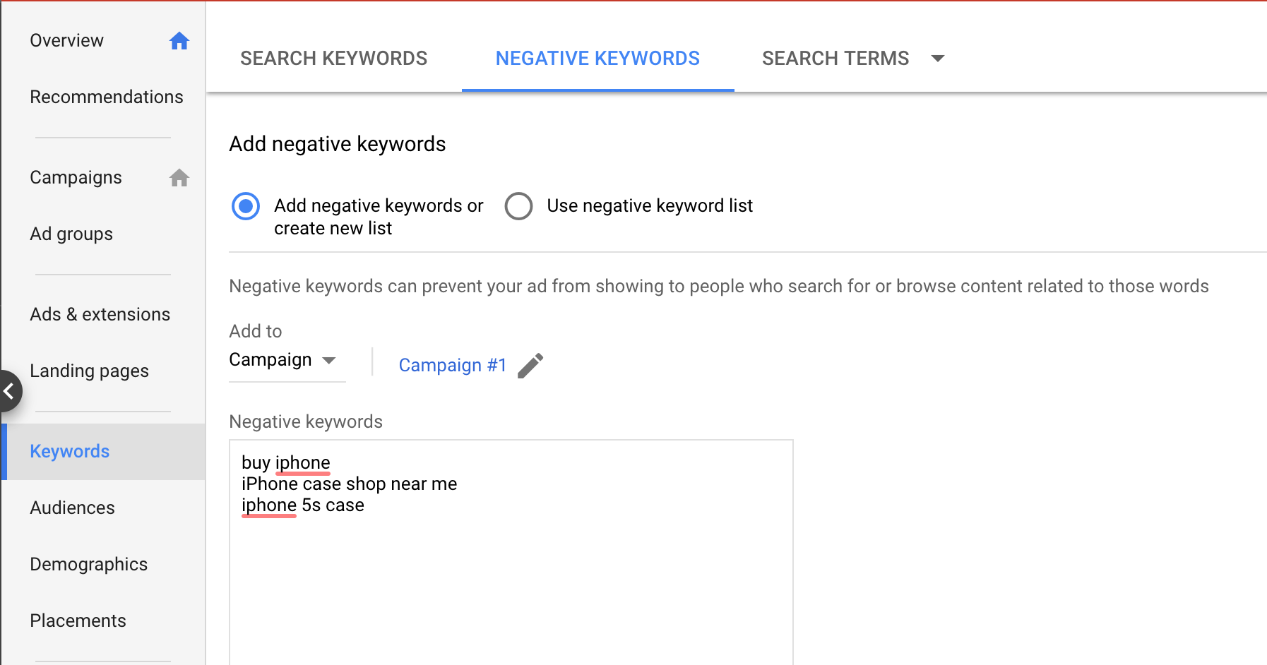 Google Ads Negative Keywords