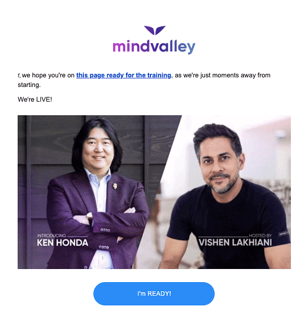 Snippet from mind valley's email