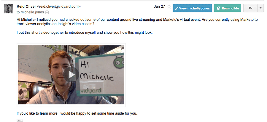 Personalized sales video from Vidyard’s sales team