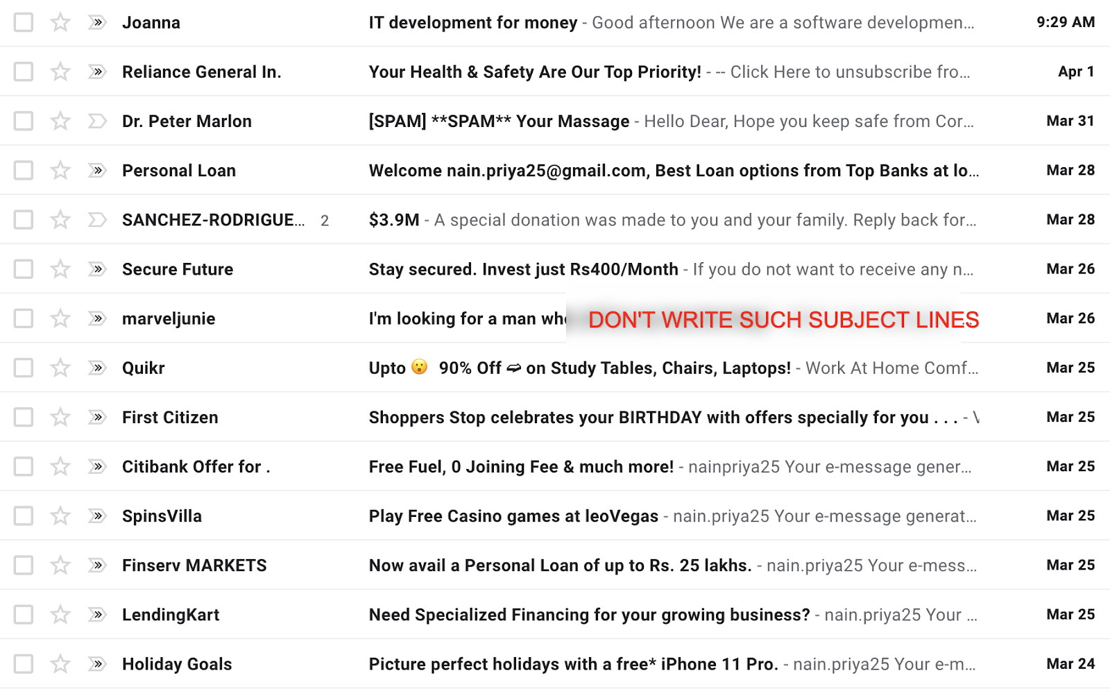 Avoid spammy subject lines