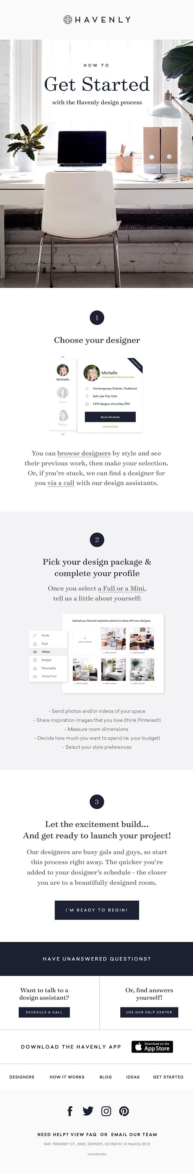 How Havenly welcome emails work