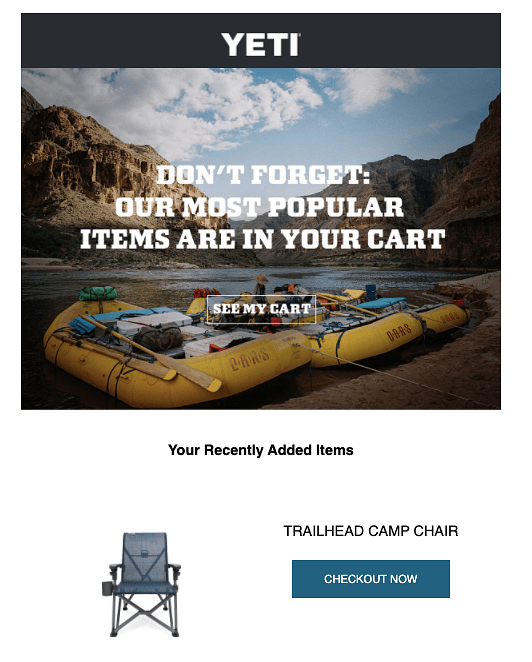 Retargeting email from Yeti