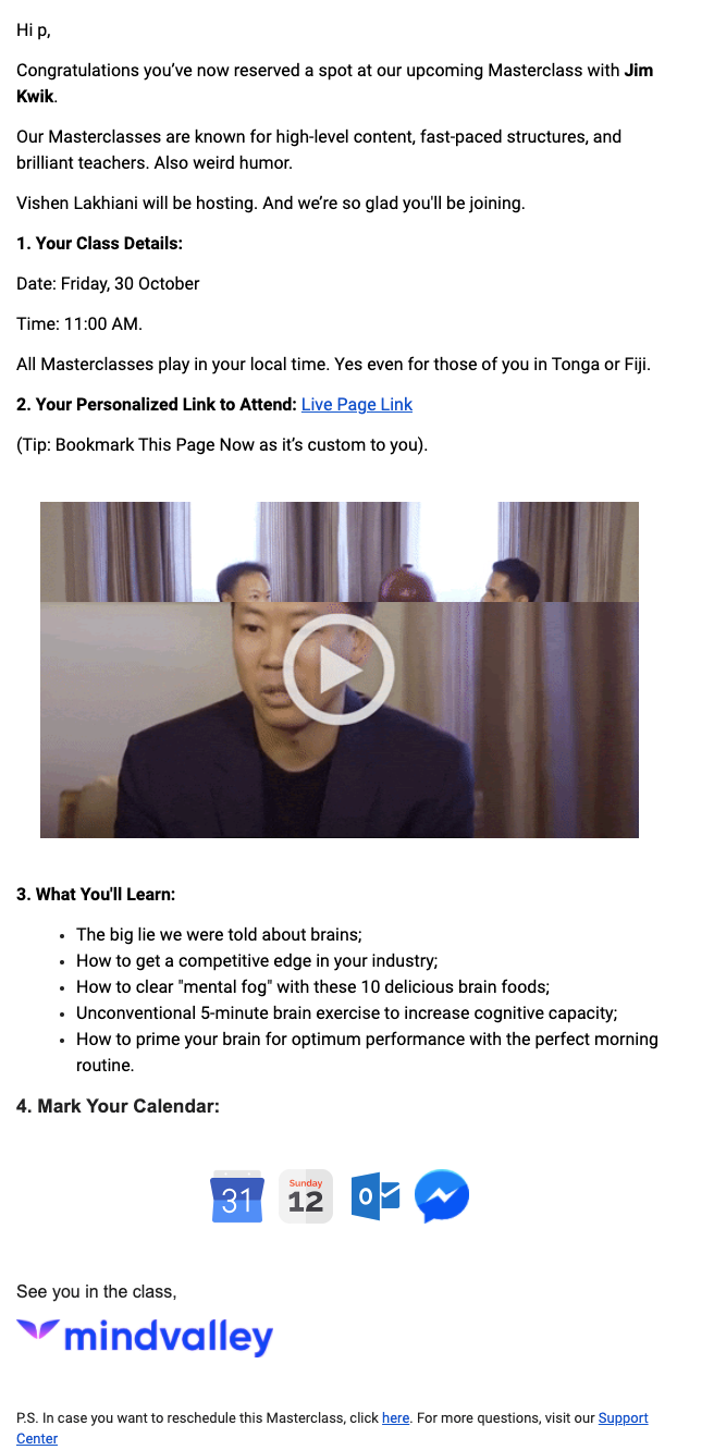 Event email by Mindvalley