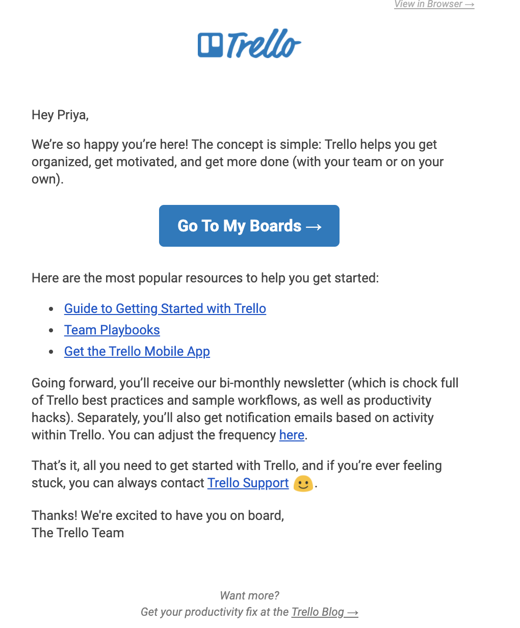 Trello's welcome email