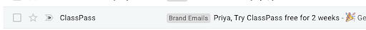 a/b test email by Classpass