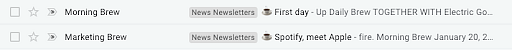 a/b test email example by Morning Brew