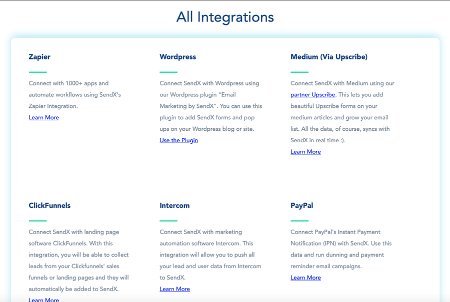 SendX Integrations