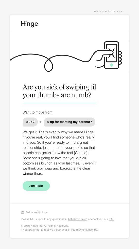 Join Hinge funny email