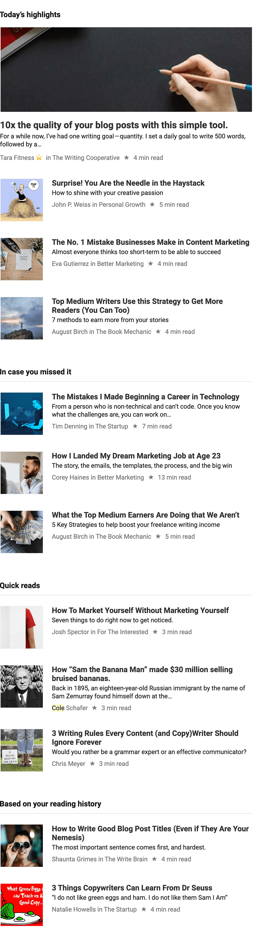 Medium's daily digest - sharing user generated content