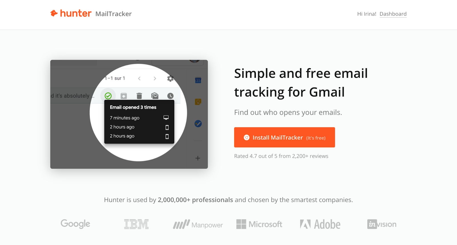 Mailtracker email tracker by Hunter