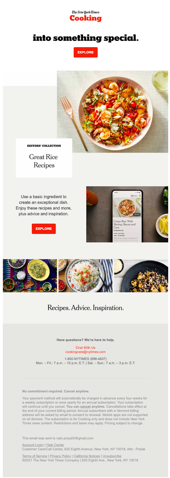 Email newsletter design of New York Times