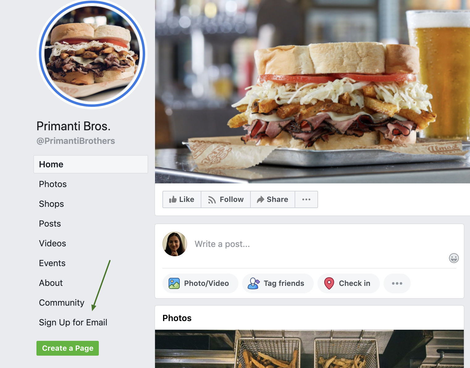 Using Facebook page for restaurant sign up